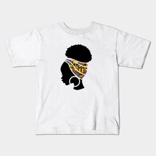 Afro Hair Woman with African Pattern Headwrap Kids T-Shirt